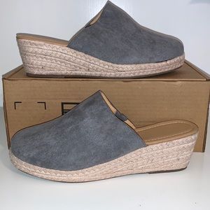 Grey suede slip on closed toe clog